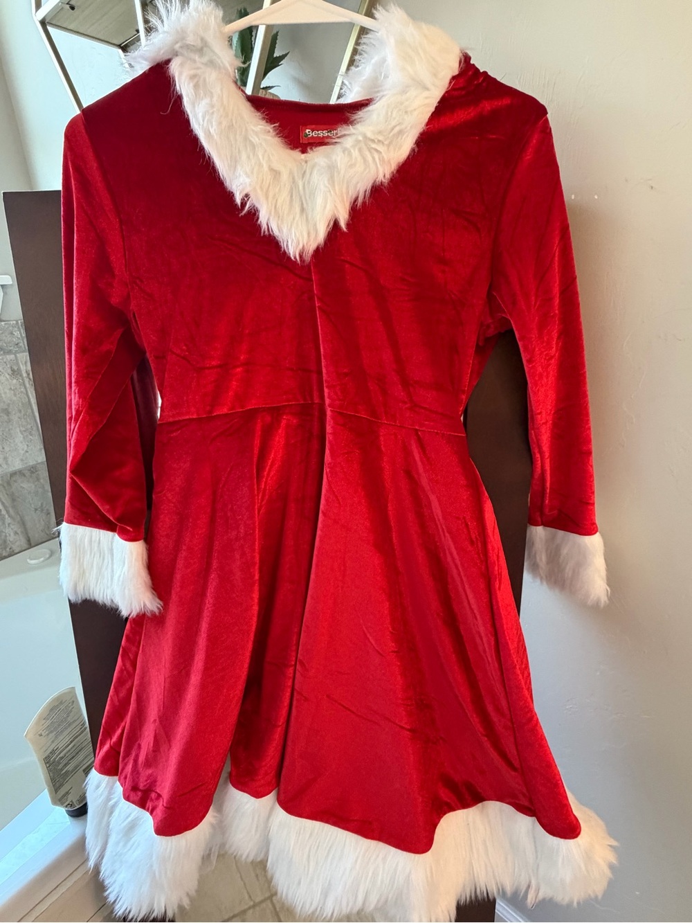 Girls' Red Velvet Holiday Dress with White Faux-Fur Trim